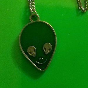 Silver 24" Necklace with Alien Head Charm